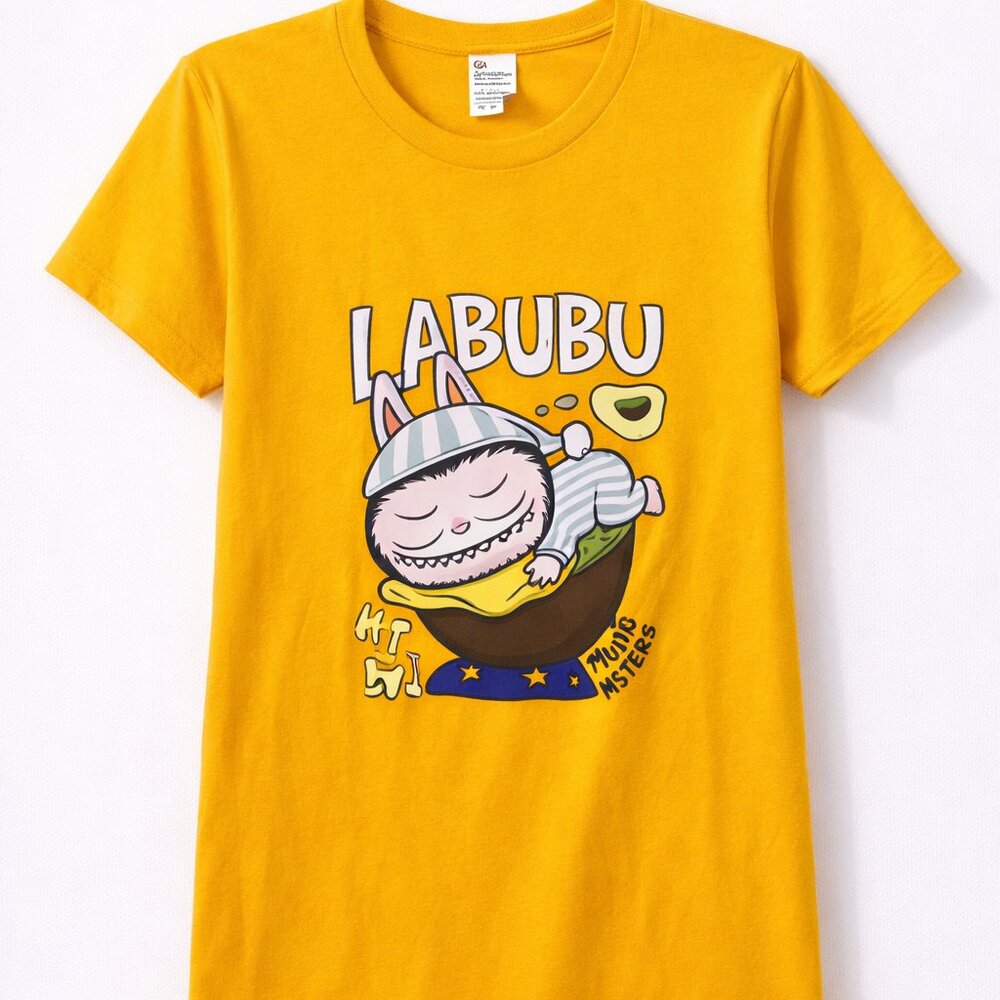 💛 LABUBU Yellow Graphic T-Shirt | Cute Cartoon Tee | Kids Casual Top